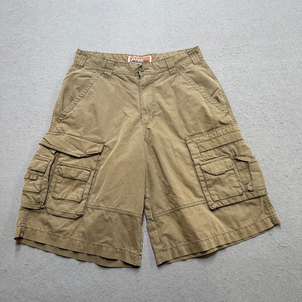 P-Tek Cargo Shorts Mens 30 Olive Green Relaxed Fit Rugged Utility Hiking Outdoor